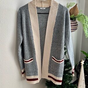 Ardene Cream and Gray Cardigan with Burgundy Stripes